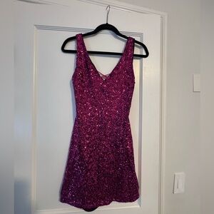 bebe Fuchsia Sequin V-Neck Mini Dress